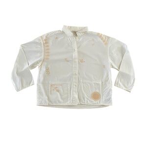 Zara White Embroidered Button-Up Shirt